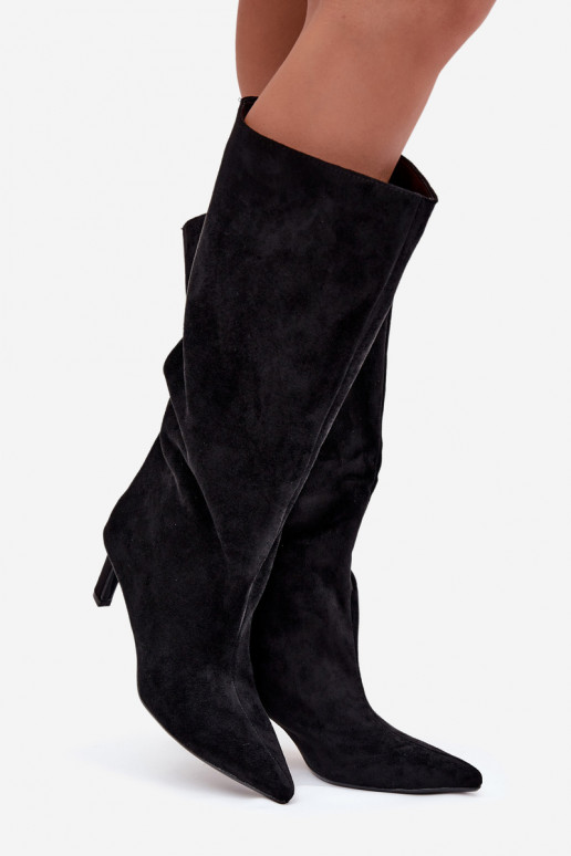 bottes pour femmesen daim écologiqueu Un modèle convaincant avec des talons fins couleur noire Phelin