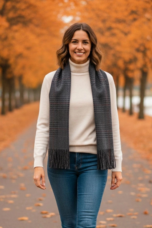 Écharpe grise pour femmes à carreaux...