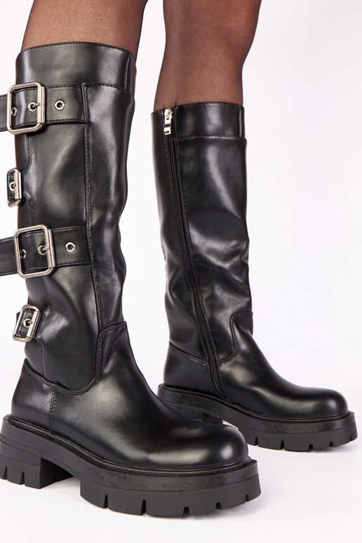 Bottes noires sur plateforme avec...