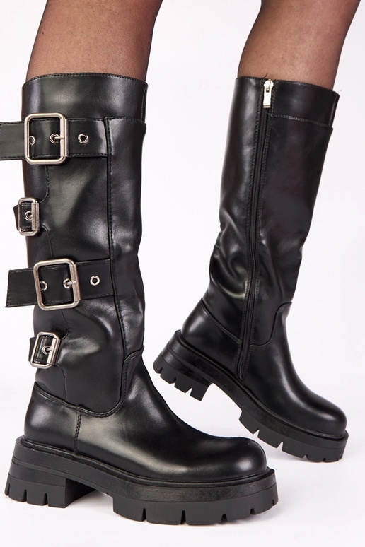 Bottes noires sur plateforme avec...