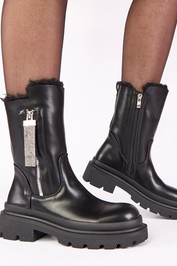 Bottines noires sur plateforme avec fermeture éclair décorative ornée de strass Asta