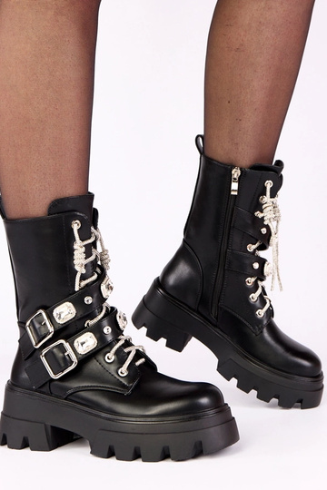 Bottines noires à plateforme avec zircon et pierres Laroca