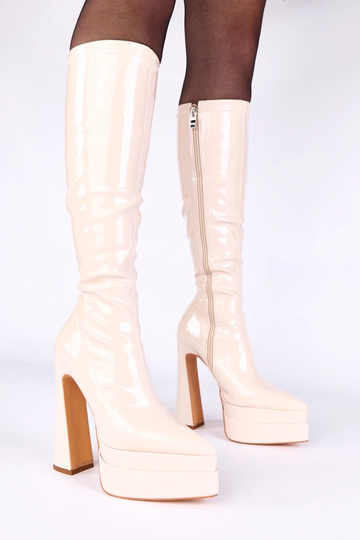 Bottines sable à talon verni avec plateforme Jemina