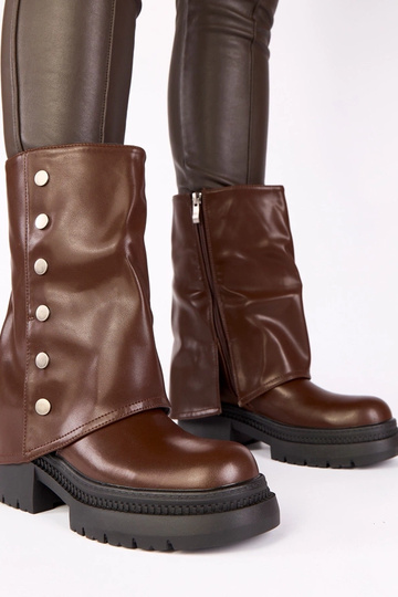 Bottines chocolat avec tige repliée à plateforme Carla