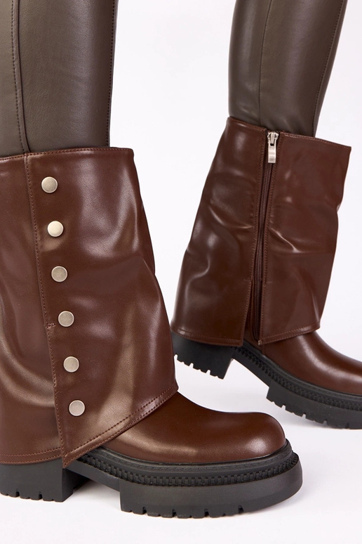 Bottines chocolat avec tige repliée à...