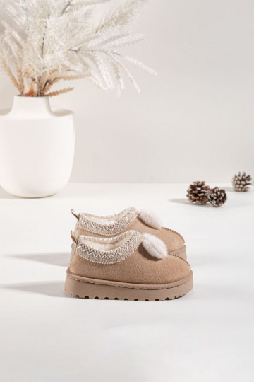 Bottes de neige pour enfants avec broderie et ruban, couleur sable Daven