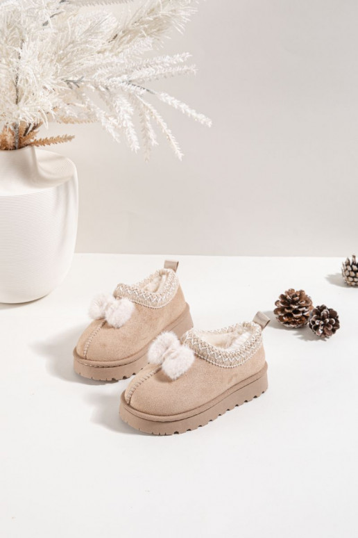 Bottes de neige pour enfants avec broderie et ruban, couleur sable Daven