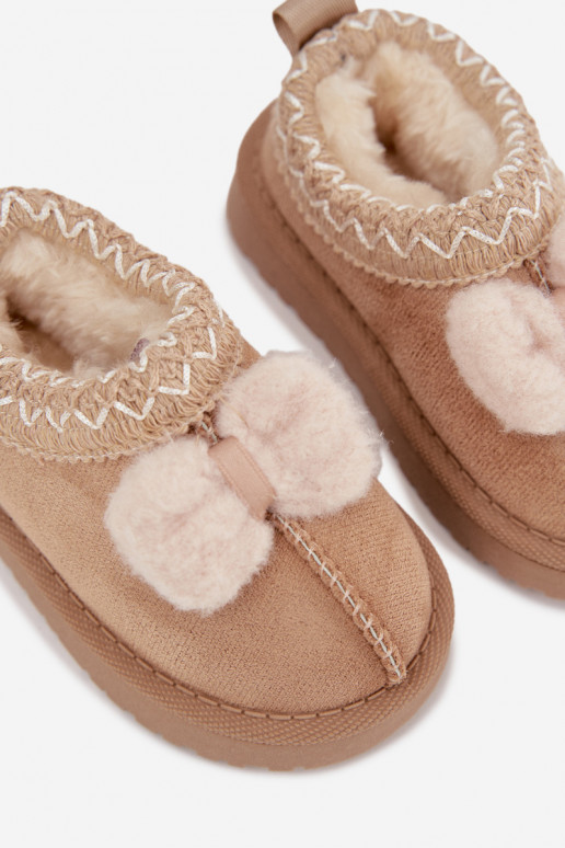 Bottes de neige pour enfants avec broderie et ruban, couleur sable Daven
