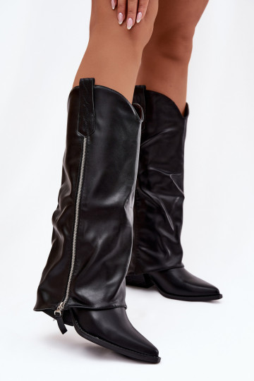 Bottes noires de style cowboy mi-hautes avec des talons en simili cuir Palira
