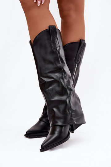 Bottes noires de style cowboy mi-hautes avec des talons en simili cuir Palira 2