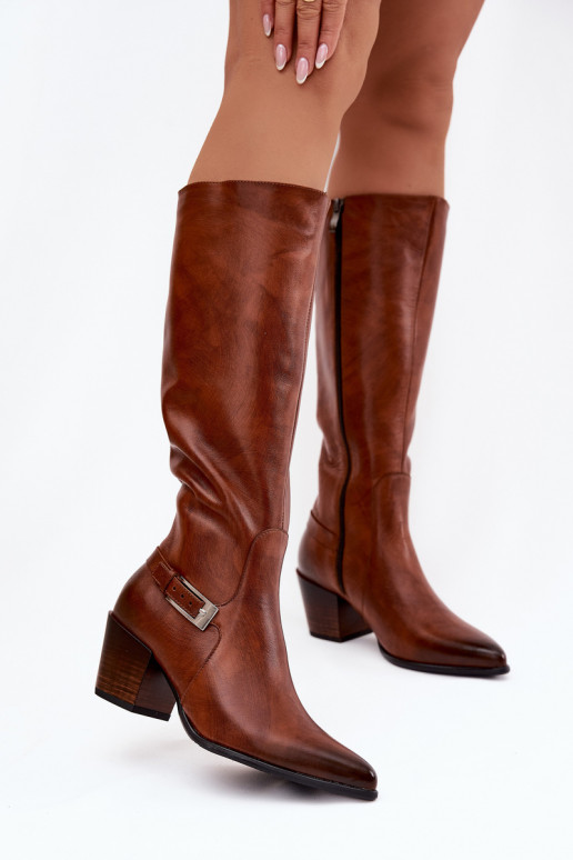 Peau bottes avec des talons avec boucles réchauffer Zazoo 70156 marron