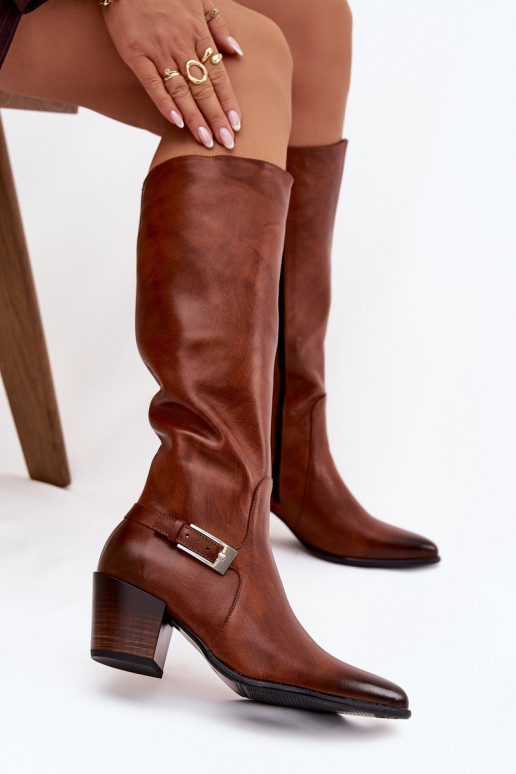 Peau bottes avec des talons avec boucles réchauffer Zazoo 70156 marron
