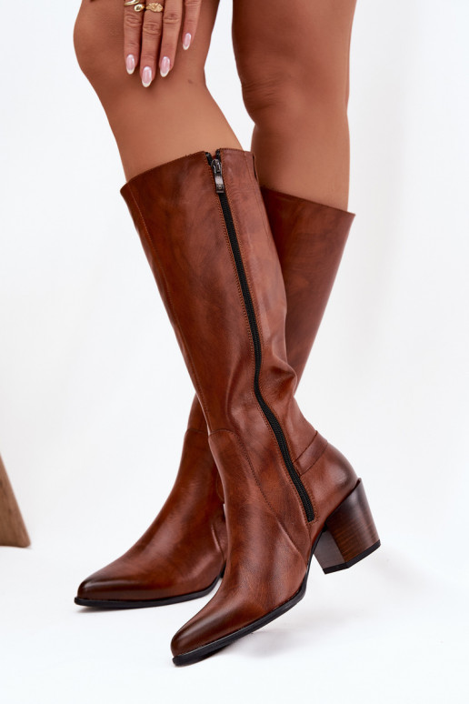 Peau bottes avec des talons avec boucles réchauffer Zazoo 70156 marron
