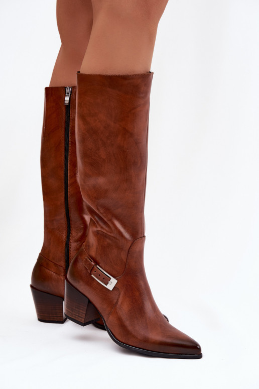 Peau bottes avec des talons avec boucles réchauffer Zazoo 70156 marron