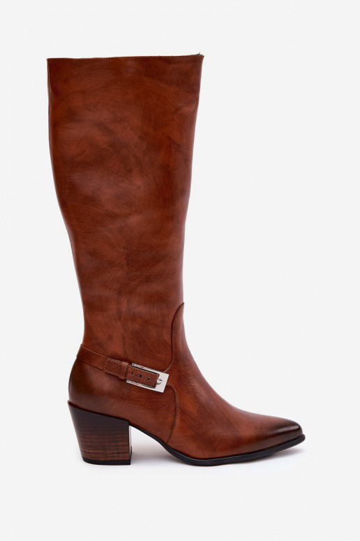 Peau bottes avec des talons avec boucles réchauffer Zazoo 70156 marron