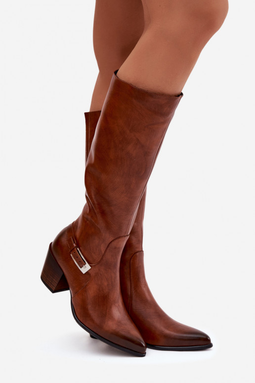 Peau bottes avec des talons avec boucles réchauffer Zazoo 70156 marron