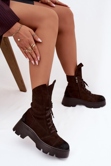 Bottines de travail pour femmes en daim naturel de couleur marron Zazoo 976