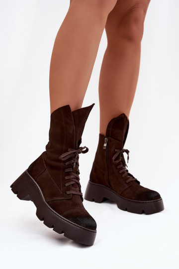 Bottines de travail pour femmes en daim naturel de couleur marron Zazoo 976 2