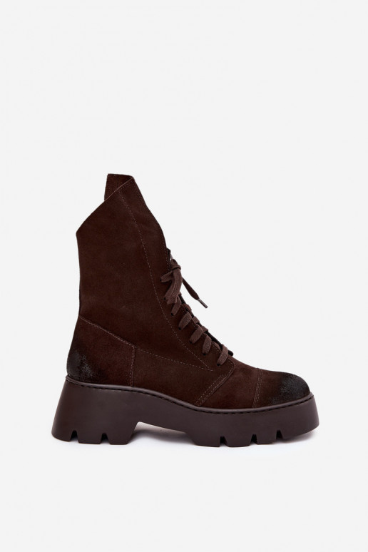 Bottines de travail FémininActivéturalnego en daimu Zazoo 976 CzekoladoÀe