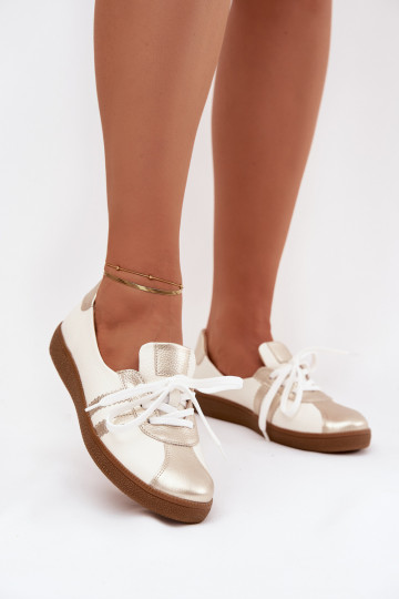 Chaussures en cuir pour femmes de type "Barefoot" de couleur blanc et or Zazoo N1341 2