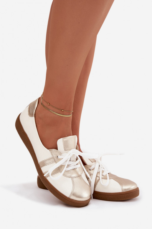 Peau chaussures Féminin Typu Barefoot Zazoo N1341 Blanc-couleur dorée