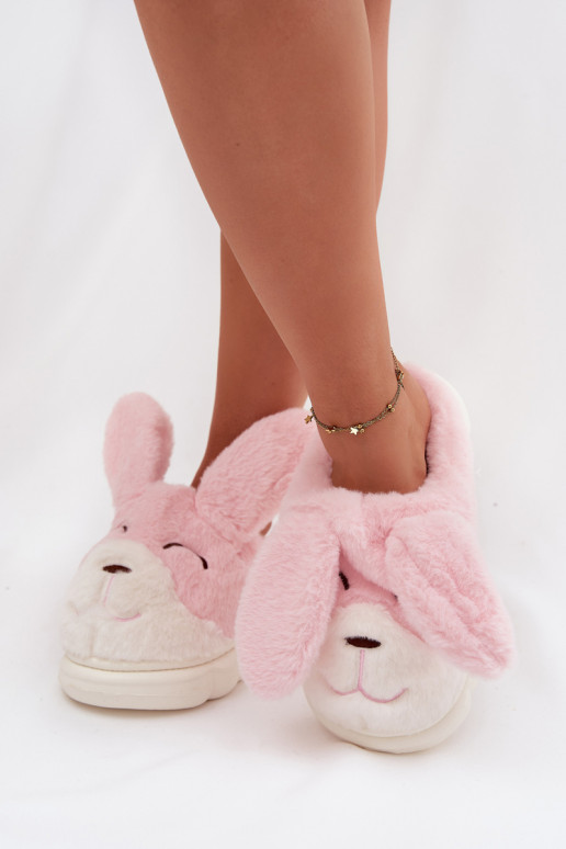 avec un manteau de fourrure Chaussons Féminin Lapins couleur rose Faylen