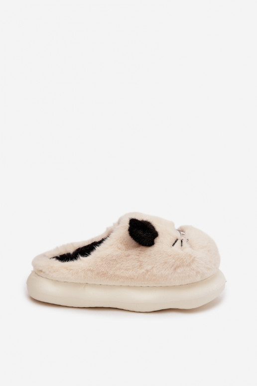 avec un manteau de fourrure Chaussons Féminin Smile beige Lexira