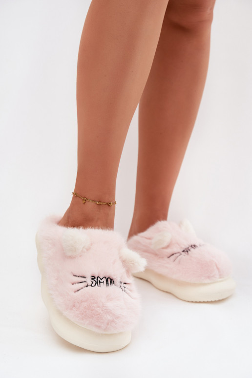 avec un manteau de fourrure Chaussons Féminin Smile couleur rose Lexira