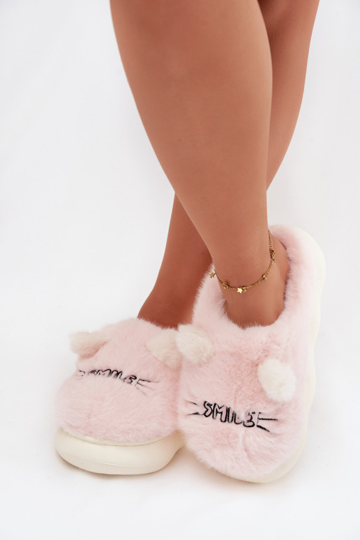 avec un manteau de fourrure Chaussons Féminin Smile couleur rose Lexira