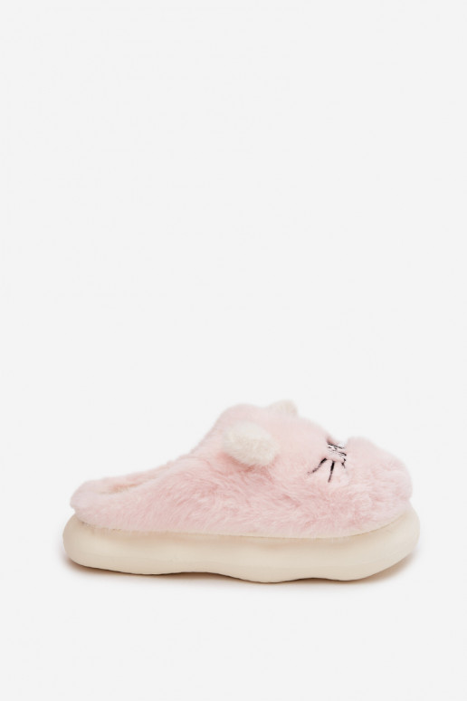 avec un manteau de fourrure Chaussons Féminin Smile couleur rose Lexira
