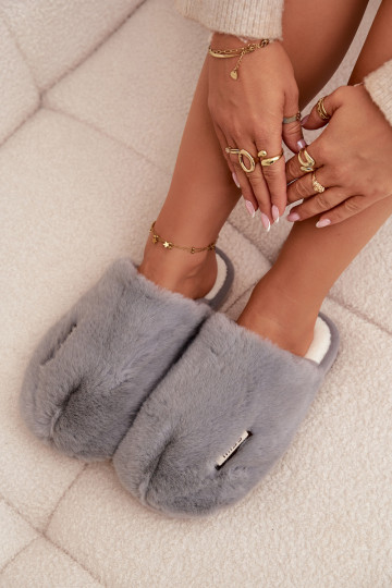 Claquettes grises pour femmes avec fourrure Belinna