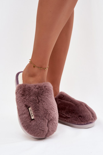 Claquettes violettes foncées pour femmes avec fourrure Belinna