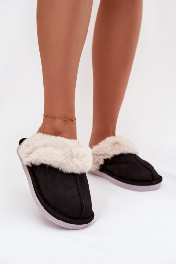 Claquettes noires pour femmes avec fourrure Carisse 2