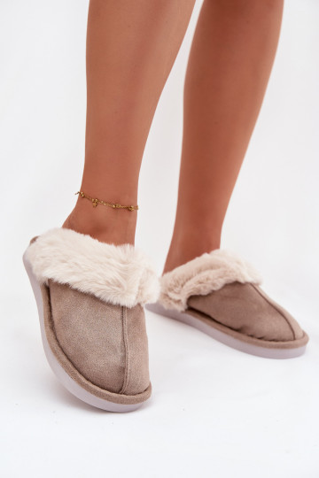 Claquettes kaki pour femmes avec fourrure Carisse