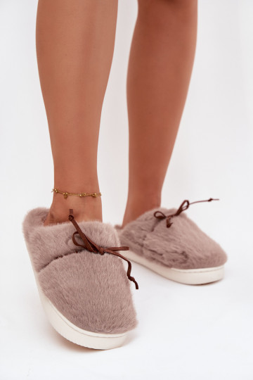 Claquettes kaki avec fourrure et nœuds Minella