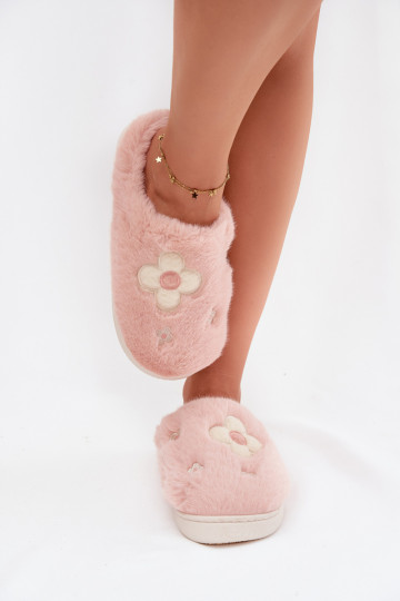Mules Selinne roses avec fourrure et motifs floraux 2