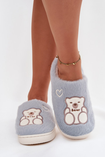 avec un manteau de fourrure Chaussons Avec l ours couleur bleue Noralie 2