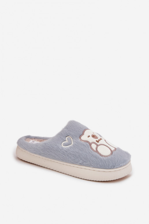 avec un manteau de fourrure Chaussons Avec l ours couleur bleue Noralie