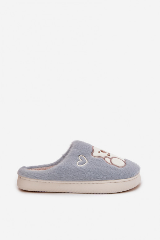 avec un manteau de fourrure Chaussons Avec l ours couleur bleue Noralie