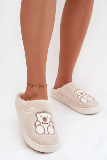 Mules Noralie couleur sable avec fourrure et ours en peluche 2