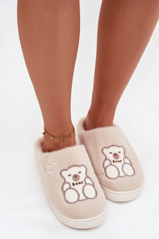 avec un manteau de fourrure Chaussons Avec l ours beige Noralie