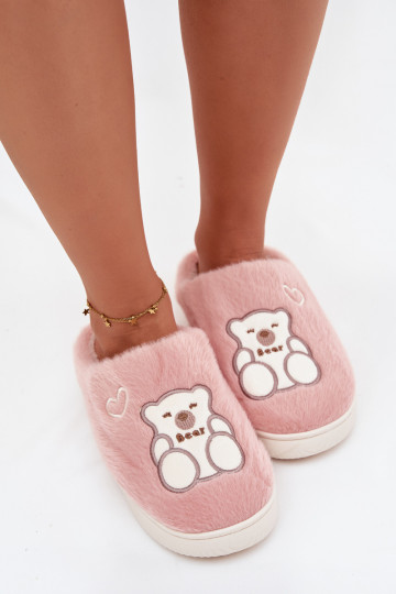 Mules Noralie roses avec fourrure et ours en peluche