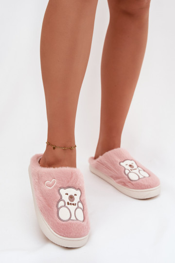 Mules Noralie roses avec fourrure et ours en peluche 2