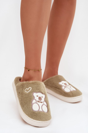 Mules Noralie vertes avec fourrure et ours en peluche
