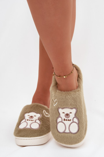 Mules Noralie vertes avec fourrure et ours en peluche 2