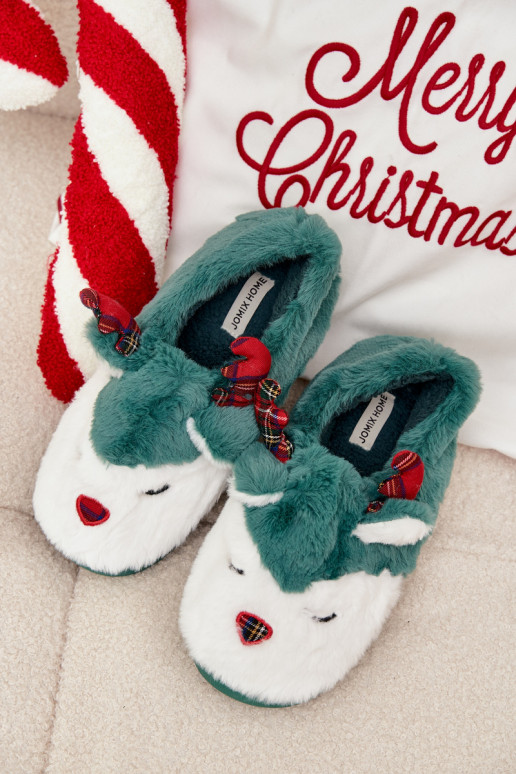 Chaussons Noël Féminin Avec un thème Renne avec un manteau de fourrure couleur verte Orsella