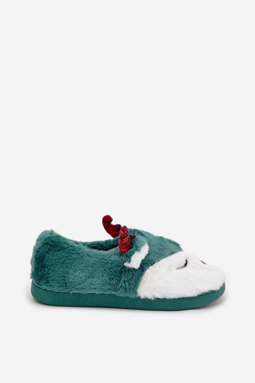 Chaussons Noël Féminin Avec un thème Renne avec un manteau de fourrure couleur verte Orsella