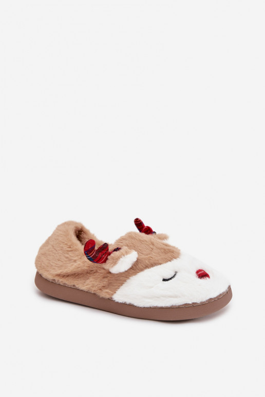 Chaussons Noël Féminin Avec un thème Renne avec un manteau de fourrure beige Orsella
