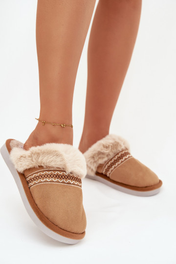 Mules Devianne brunes avec fourrure et broderie 2