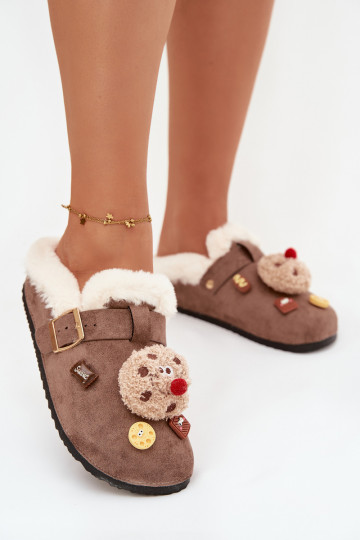 Chaussons pour femmes avec de beaux détails et boucles, doublés en fausse fourrure, marron „Thalora" 2